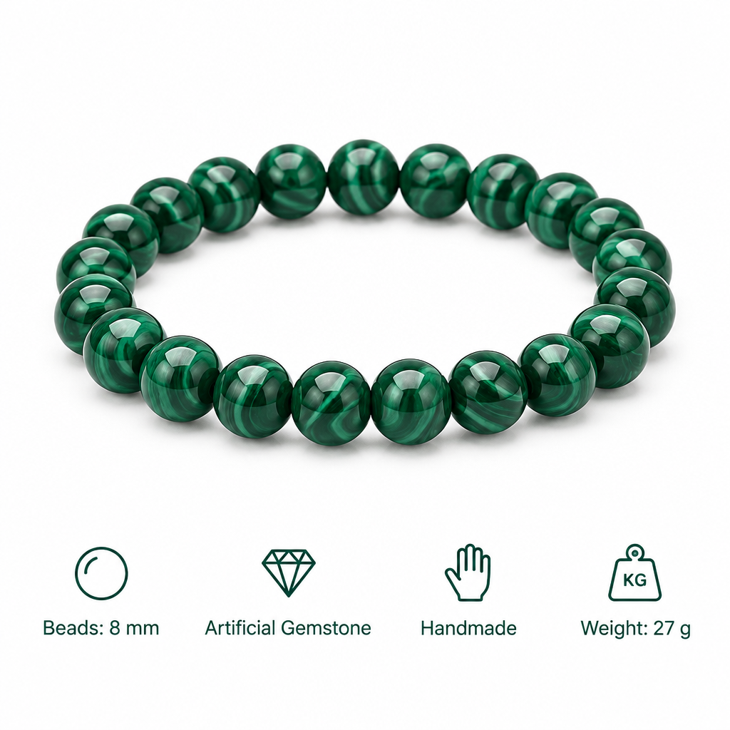 Bransoletka Green Malachite, specyfikacja po angielsku, 8 mm, kamien sztuczny, 27 g
