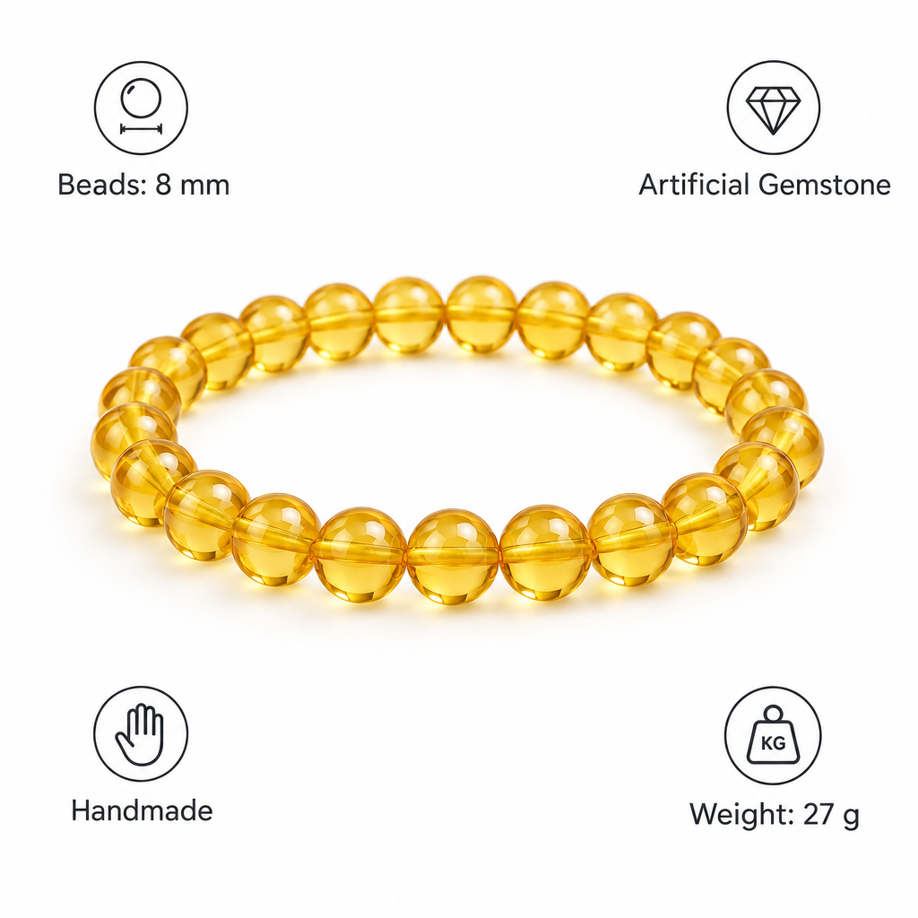 Bransoletka Citrine, specyfikacja po angielsku, 8 mm, kamien sztuczny, 27 g