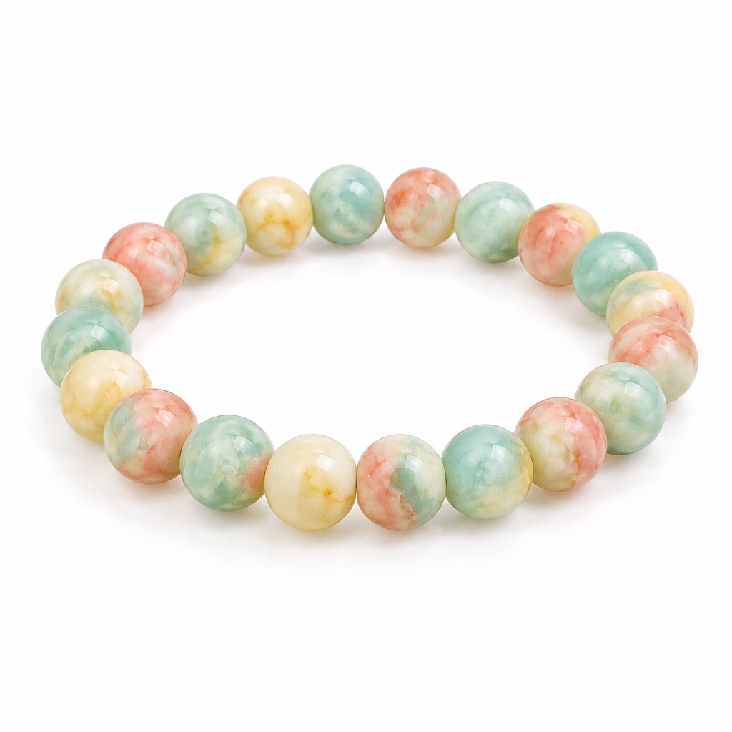 Bransoletka Shoushan Stone w pastelowych odcieniach, produkt na bialym tle
