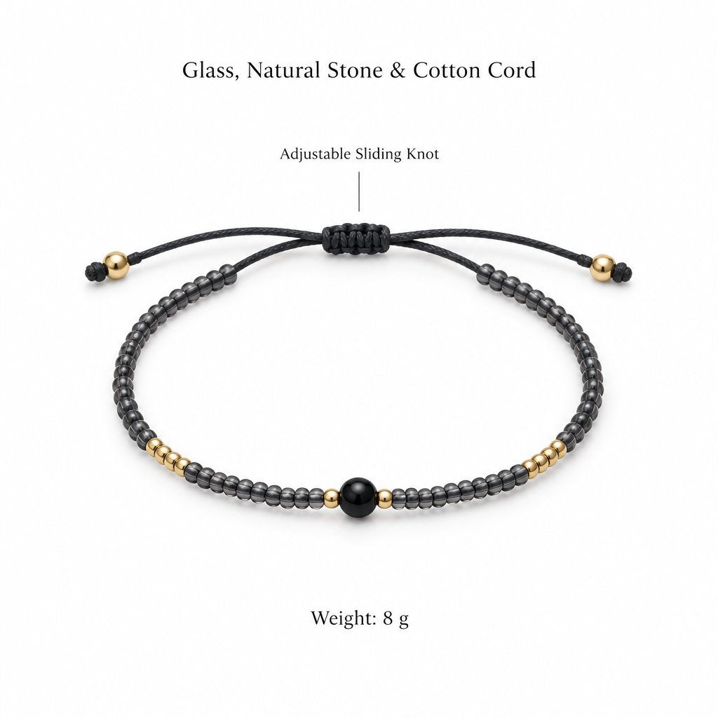 Ciemna bransoletka boho, specyfikacja po angielsku, regulowane zapiecie, 8 g