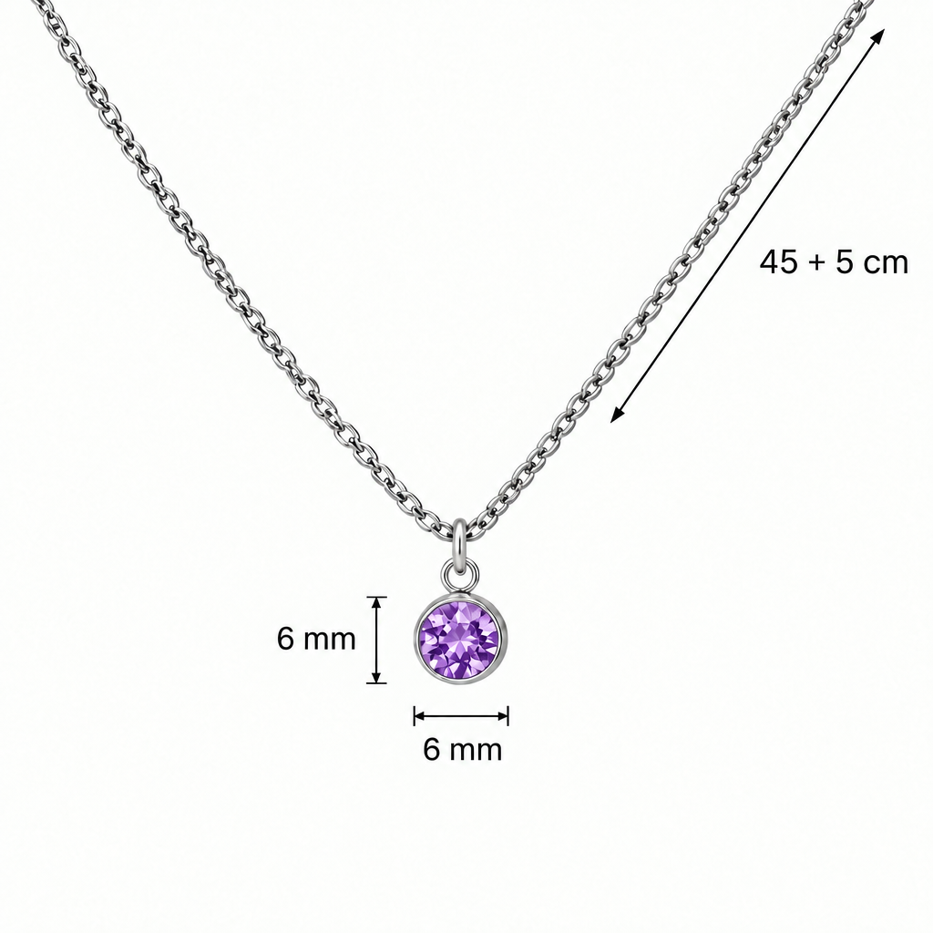 Fioletowa cyrkonia 6 × 6 mm i łańcuszek o długości 45 + 5 cm